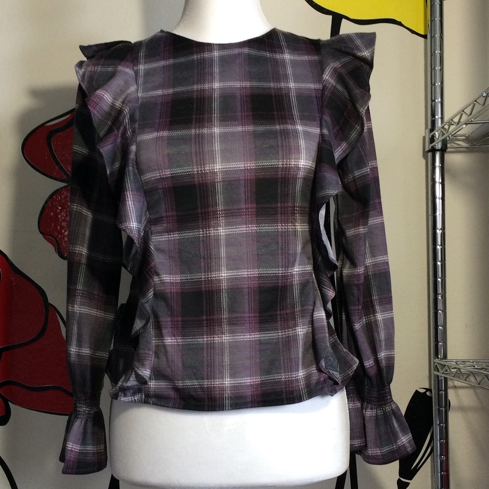 Rue21 Ladies SZ XS Plaid Ruffle Flannel Top Blouse